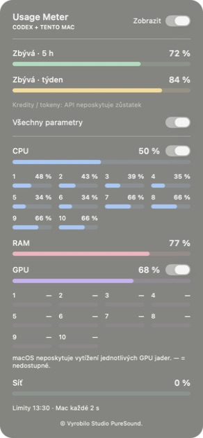 Usage Meter 0.3.0 — panel na macOS